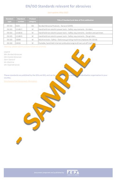 sample of the EN and ISO standards for abrasives